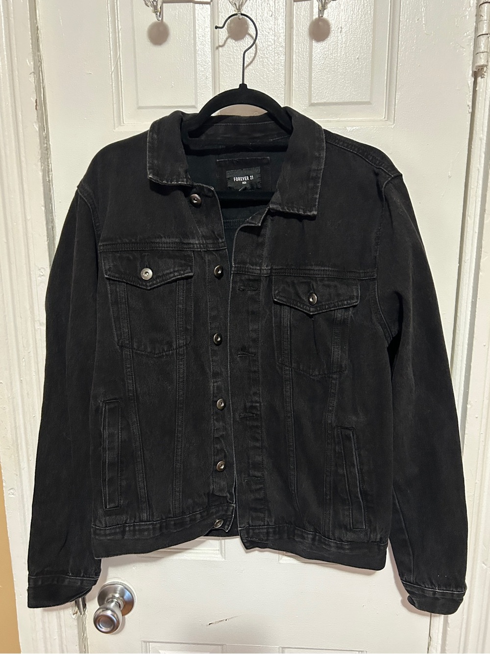 Forever 21 Men's Washed Black Denim Jacket